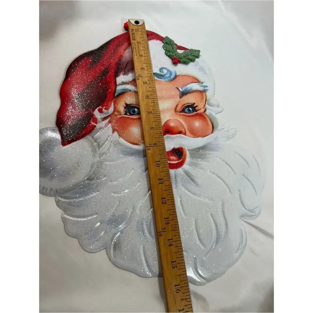 Santa Claus Metal Tin Sign Glitter Vintage Retro Style Wall Door Hanging